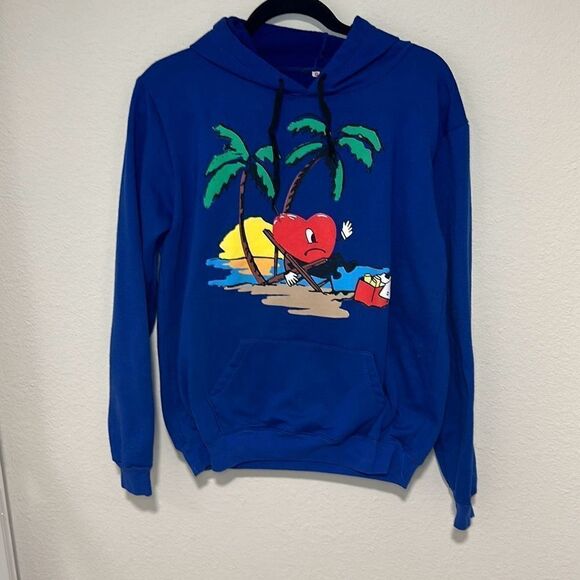 Mens Blue Bad Bunny World's Hottest Tour Stadiums 2022 Pullover Hoodie Medium‎ - Picture 1 of 7